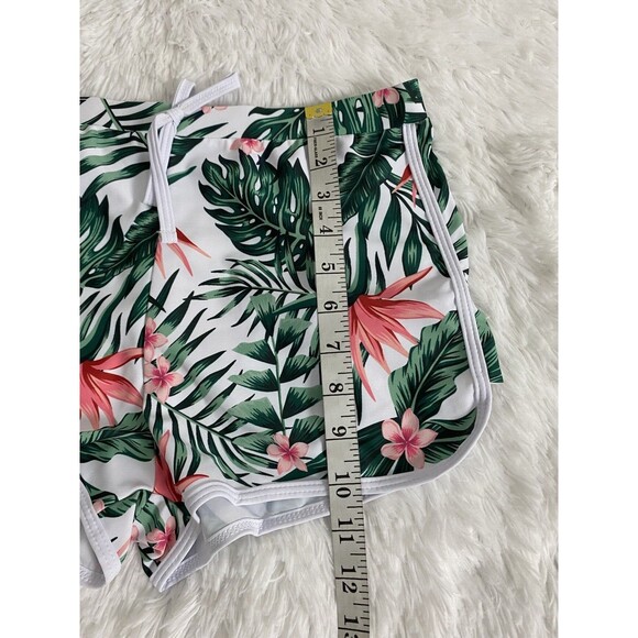 SweatyRocks Womens Three Piece Swimsuit Leaf Print Wrap Halter Top Shorts Size L - Picture 7 of 11